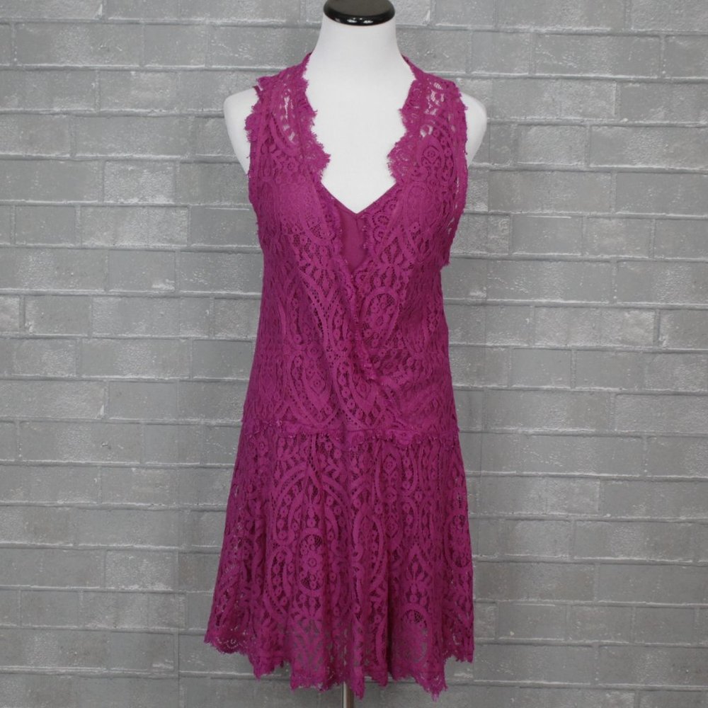 Free People Heart in Two Lace Layered Cami Mini Dress XS Magenta